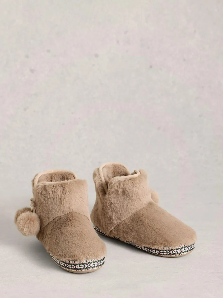 White Stuff Faux Fur Bootie Slippers Natural Sale