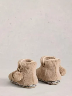 White Stuff Faux Fur Bootie Slippers Natural Sale