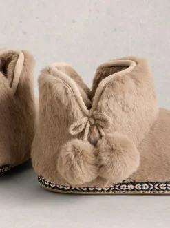 White Stuff Faux Fur Bootie Slippers Natural Sale