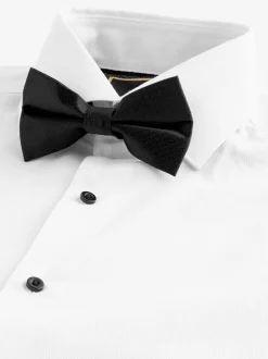 Next Slim Fit Single Cuff Shirt And Bow Tie Pack White Textured/Black Bow Tie Discount