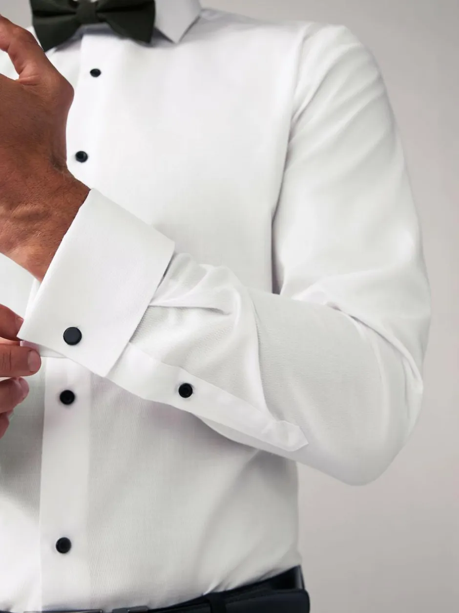 Next Slim Fit Single Cuff Shirt And Bow Tie Pack White Textured/Black Bow Tie Discount