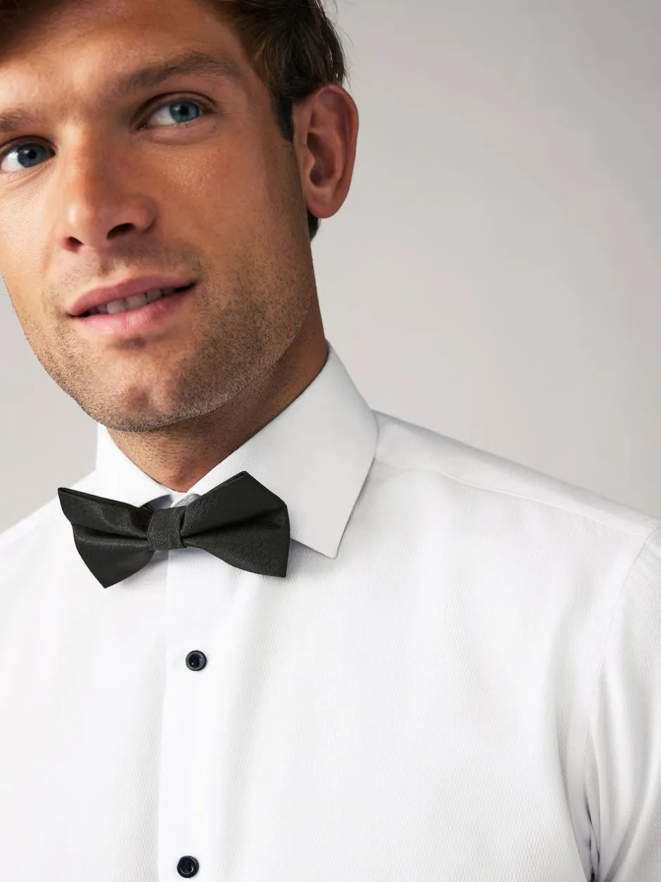 Next Slim Fit Single Cuff Shirt And Bow Tie Pack White Textured/Black Bow Tie Discount