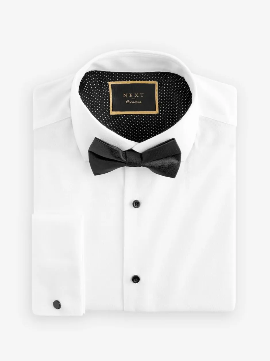 Next Slim Fit Single Cuff Shirt And Bow Tie Pack White Textured/Black Bow Tie Discount