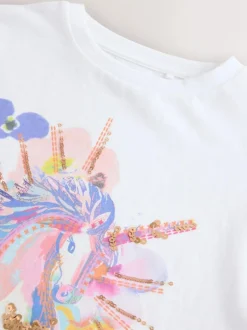 Next White Unicorn Print Long Sleeve Sequin Top (3-16yrs) Best