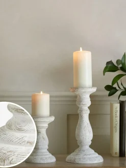 Next White Wash Pillar Candle Holder Outlet