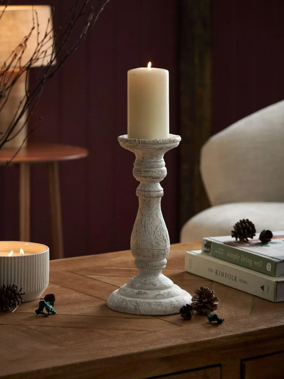 Next White Wash Pillar Candle Holder Outlet