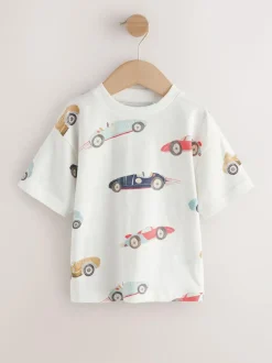 Next Short Sleeve All-Over Print T-Shirt (3 Month-7 Years) (3mths-7yrs) White Watercolour Car Discount