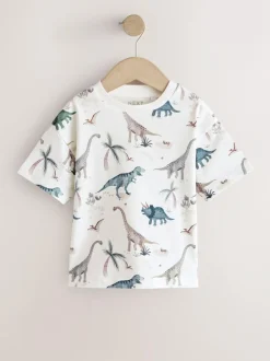 Next Short Sleeve All-Over Print T-Shirt (3 Month-7 Years) (3mths-7yrs) White Watercolour Dinosaurs Online