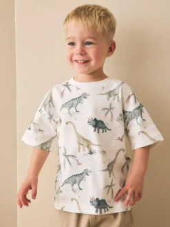 Next Short Sleeve All-Over Print T-Shirt (3 Month-7 Years) (3mths-7yrs) White Watercolour Dinosaurs Online