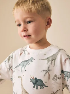 Next Short Sleeve All-Over Print T-Shirt (3 Month-7 Years) (3mths-7yrs) White Watercolour Dinosaurs Online
