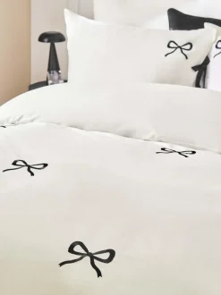 Next Bow Embroidered Duvet Cover and Pillowcase Set White/Black Discount