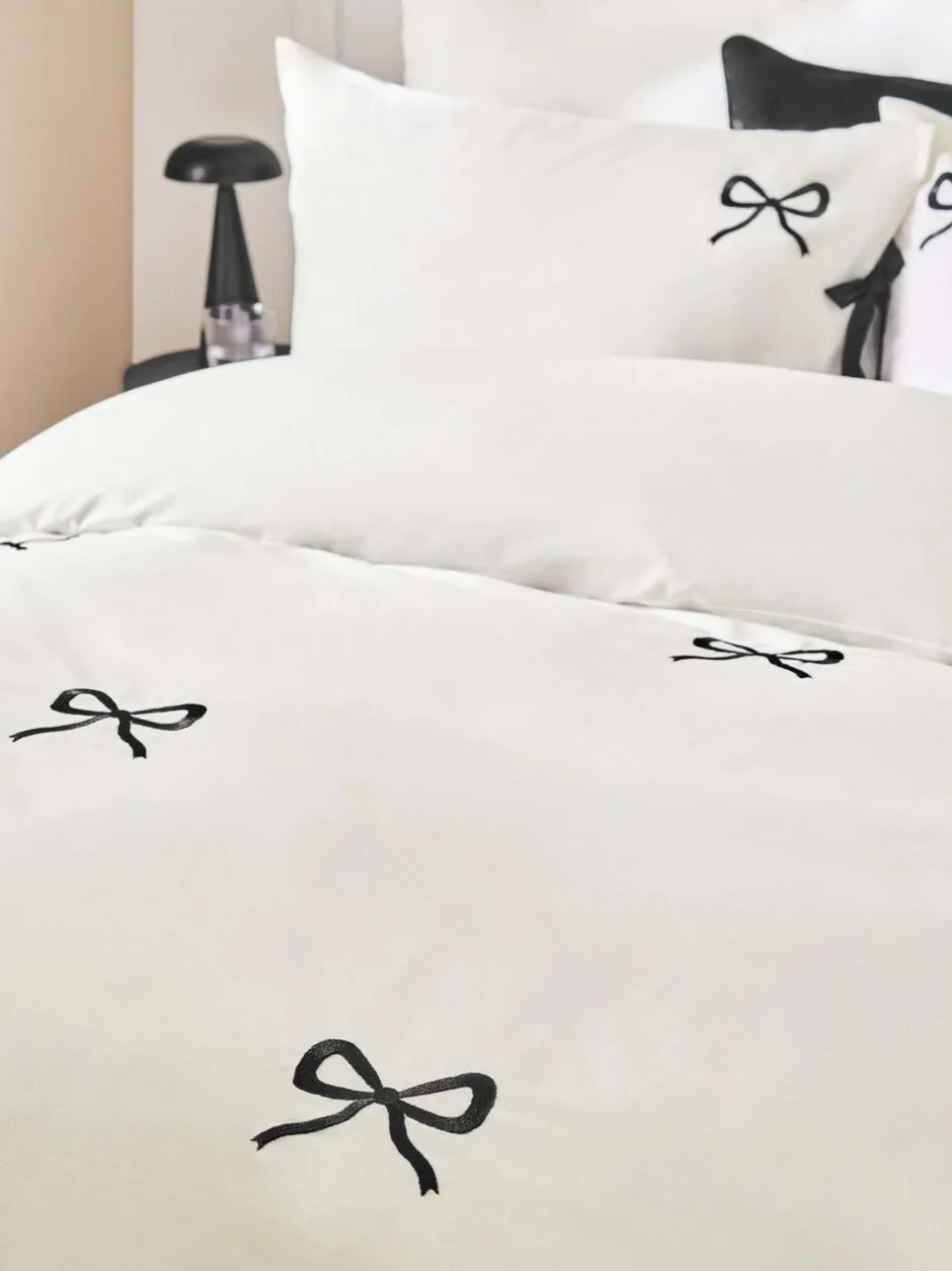 Next Bow Embroidered Duvet Cover and Pillowcase Set White/Black Discount