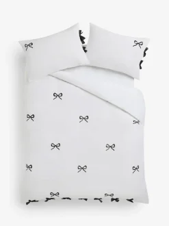 Next Bow Embroidered Duvet Cover and Pillowcase Set White/Black Discount