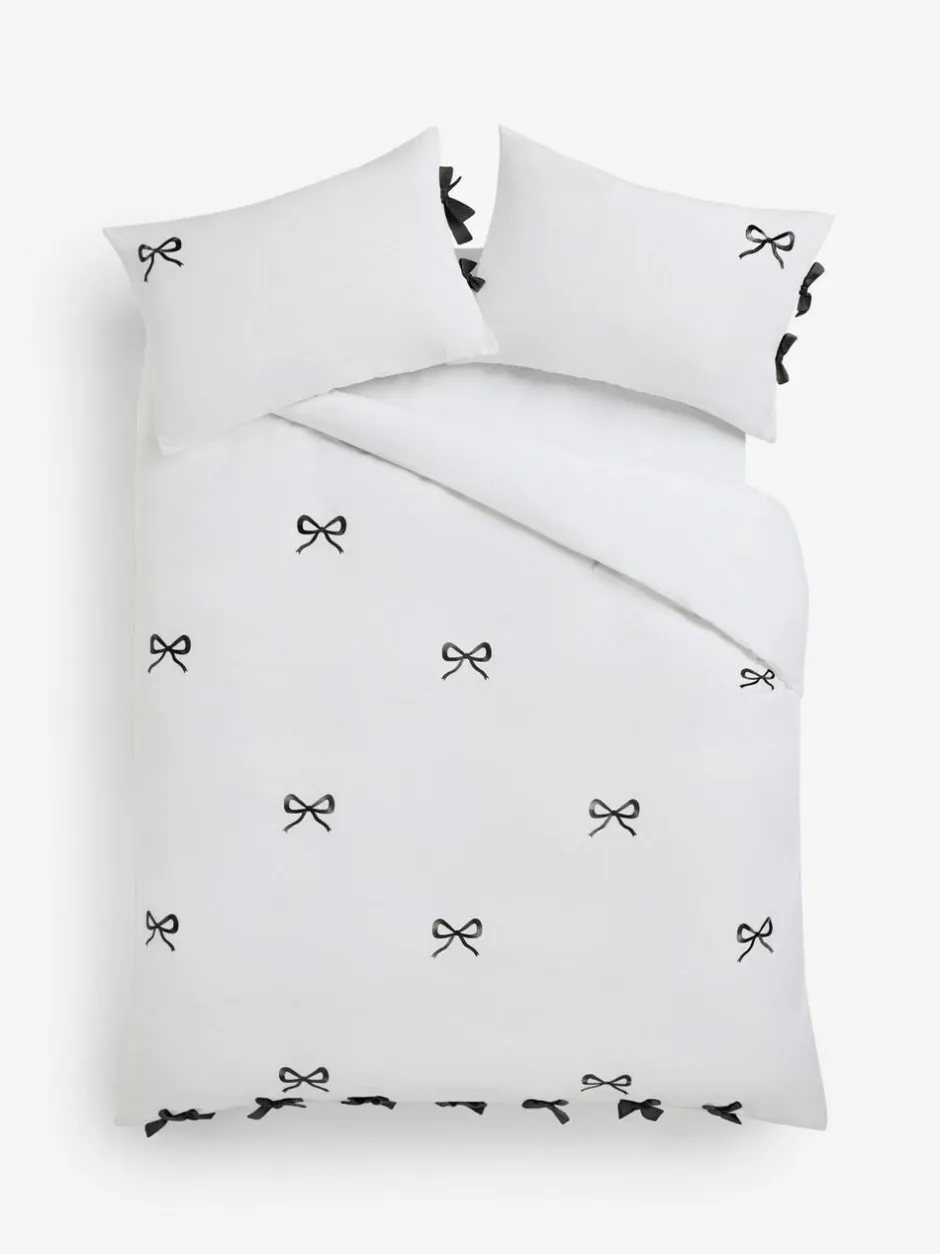 Next Bow Embroidered Duvet Cover and Pillowcase Set White/Black Discount