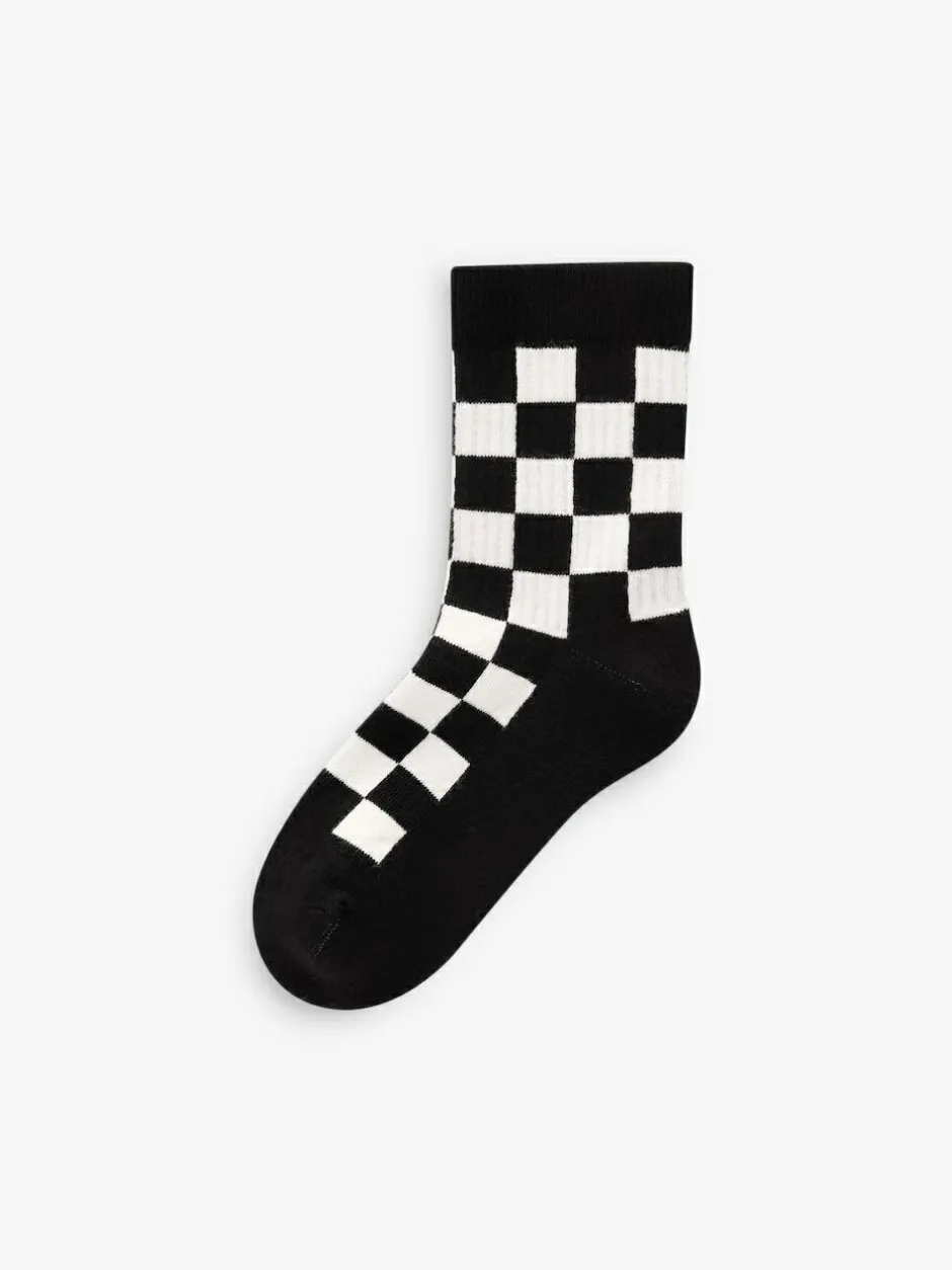 Next White/Black Checkerboard Cushioned Footbed Cotton Rich Ribbed Tipped Socks 5 Pack Hot