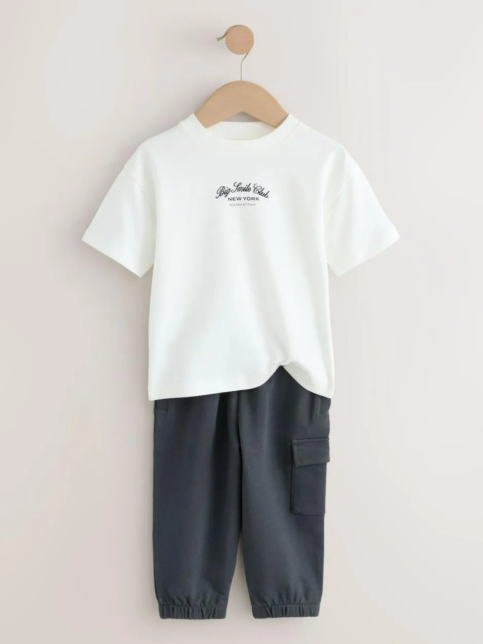 Next Short Sleeve T-Shirt and Utility Joggers Set (3mths-7yrs) White/Black Best