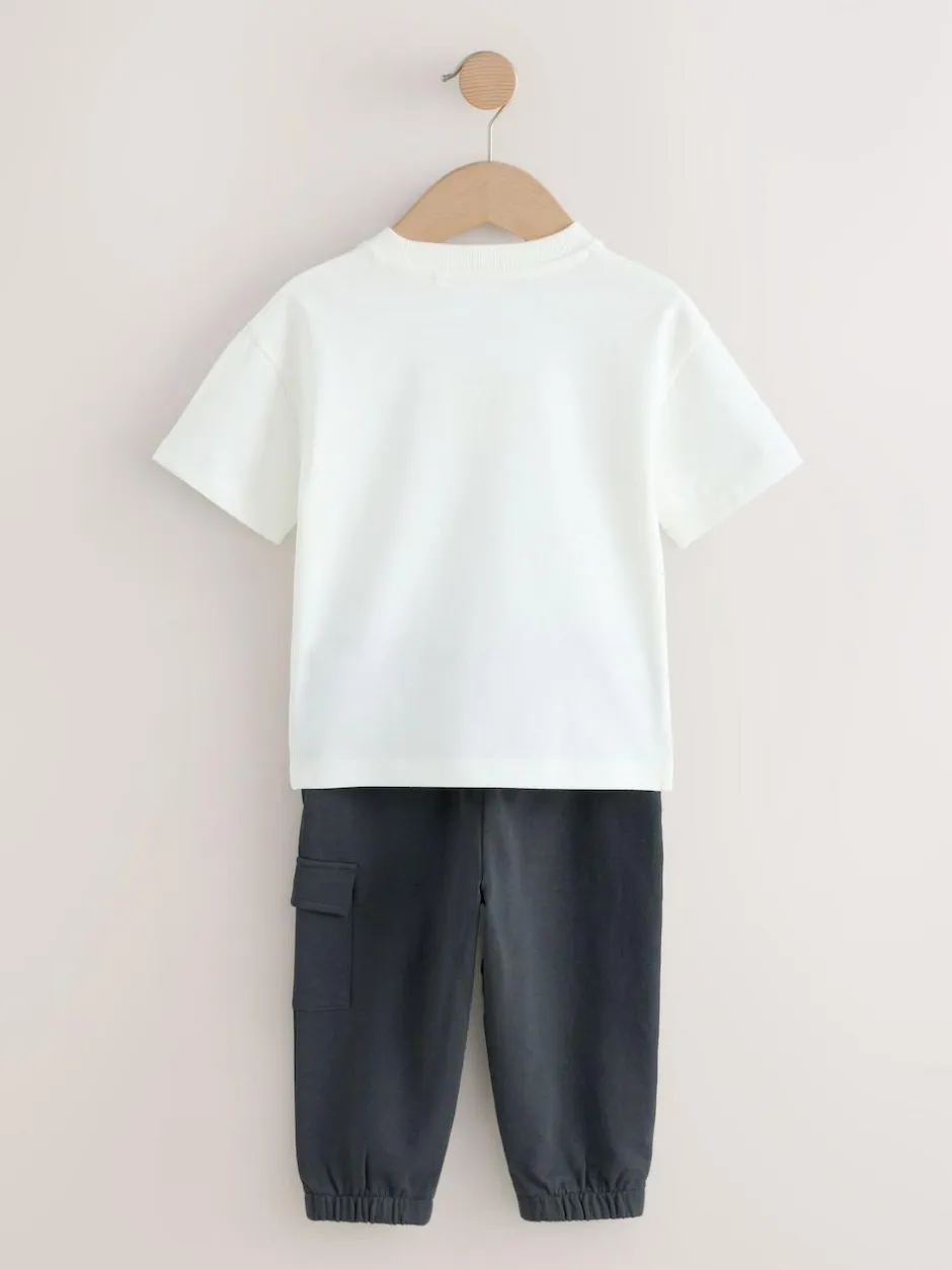 Next Short Sleeve T-Shirt and Utility Joggers Set (3mths-7yrs) White/Black Best