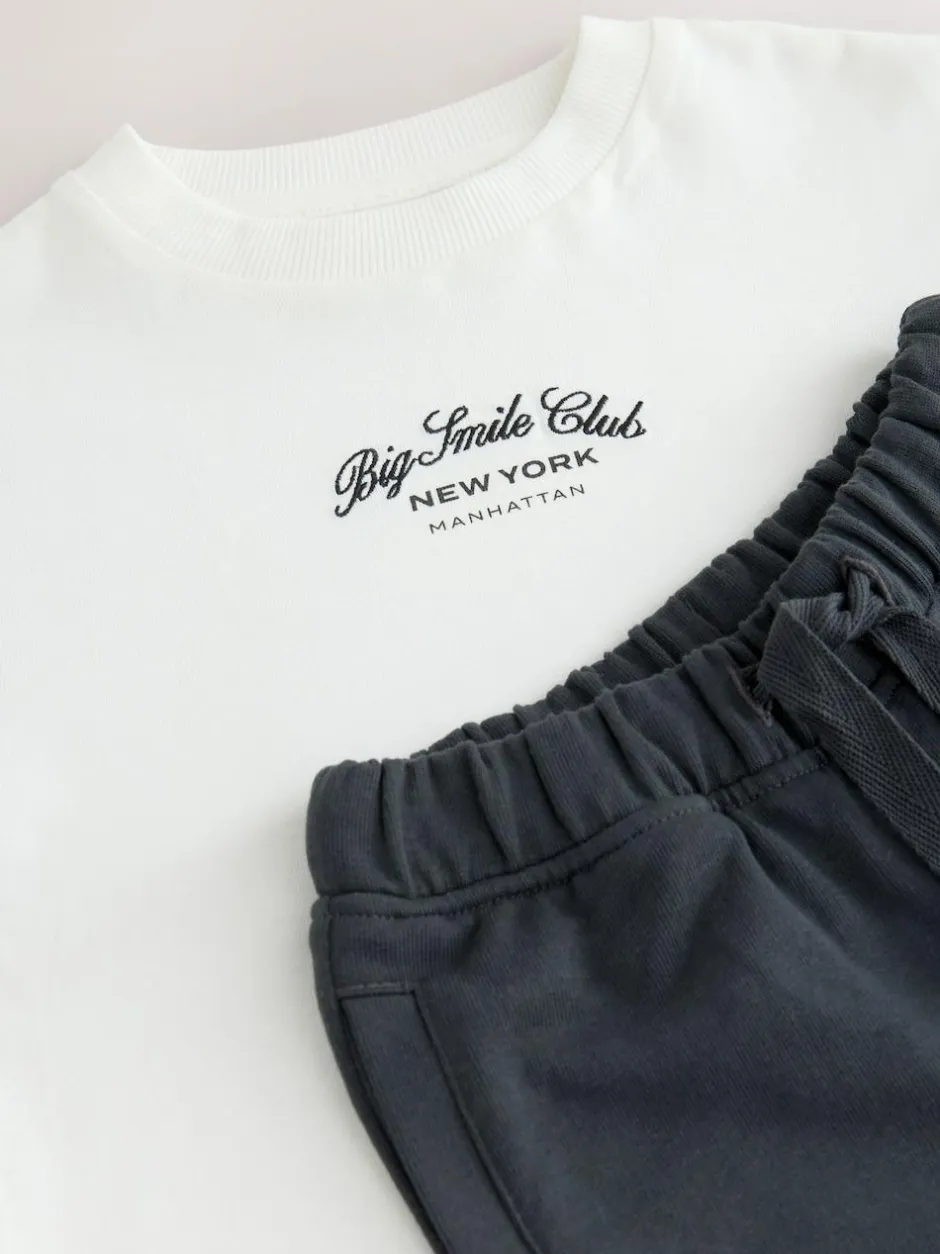 Next Short Sleeve T-Shirt and Utility Joggers Set (3mths-7yrs) White/Black Best