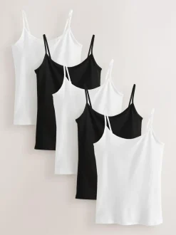 Next White/Black Thin Strap Vests 5 Pack Clearance