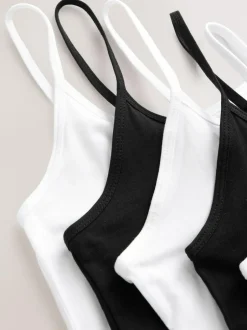 Next White/Black Thin Strap Vests 5 Pack Clearance