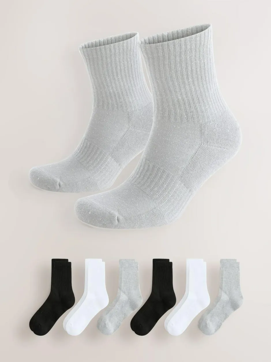 Next Essential Sports Socks 6 Pack White/Black/Grey Clearance