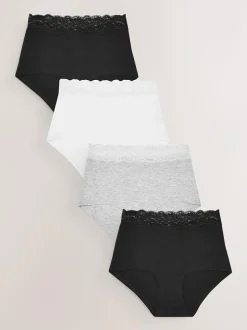 Next White/Black/Grey Full Brief Cotton Lace Knickers 4 Pack Sale