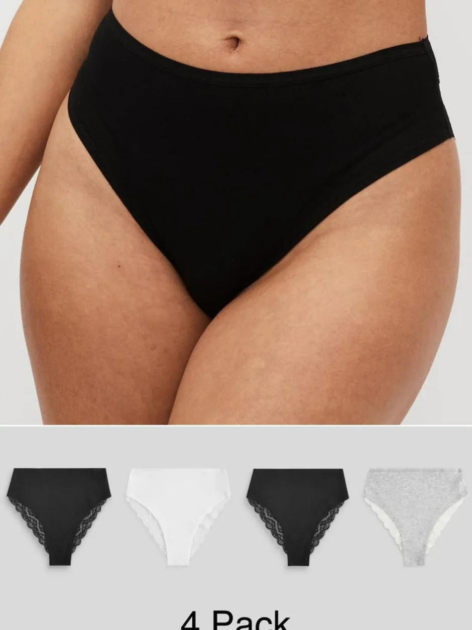 Next White/Black/Grey High Rise High Leg Cotton Lace Knickers 4 Pack