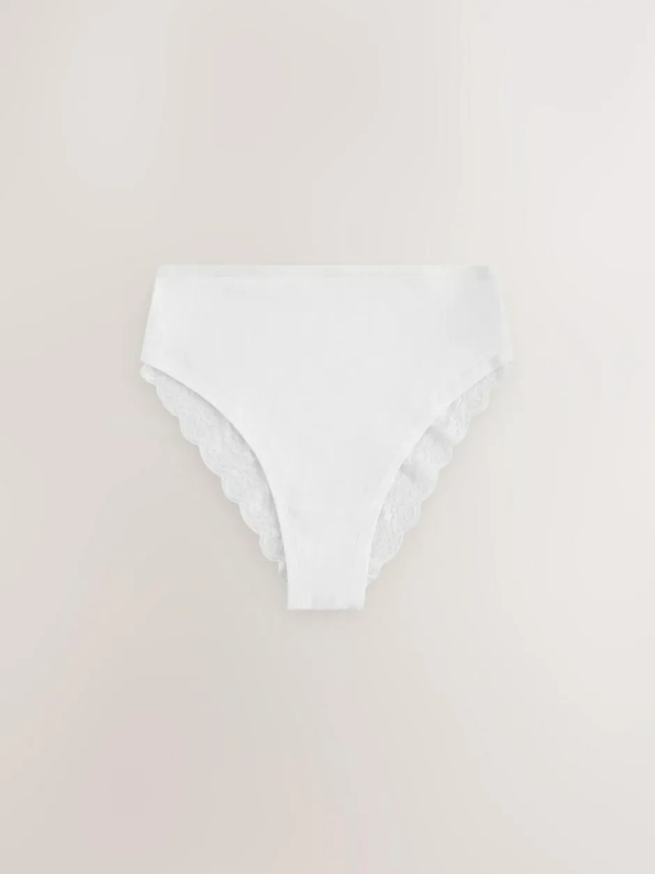 Next White/Black/Grey High Rise High Leg Cotton Lace Knickers 4 Pack