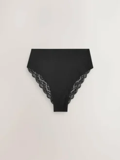 Next White/Black/Grey High Rise High Leg Cotton Lace Knickers 4 Pack