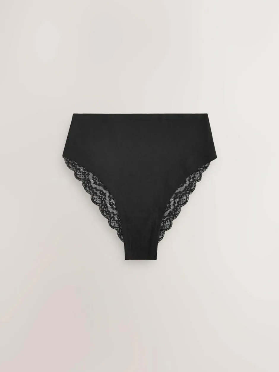 Next White/Black/Grey High Rise High Leg Cotton Lace Knickers 4 Pack