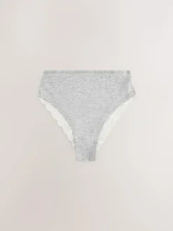Next White/Black/Grey High Rise High Leg Cotton Lace Knickers 4 Pack