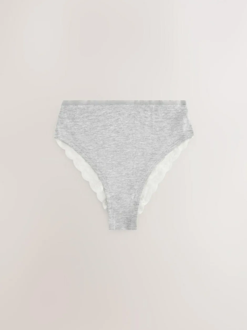 Next White/Black/Grey High Rise High Leg Cotton Lace Knickers 4 Pack
