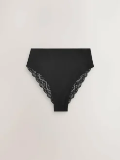 Next White/Black/Grey High Rise High Leg Cotton Lace Knickers 4 Pack