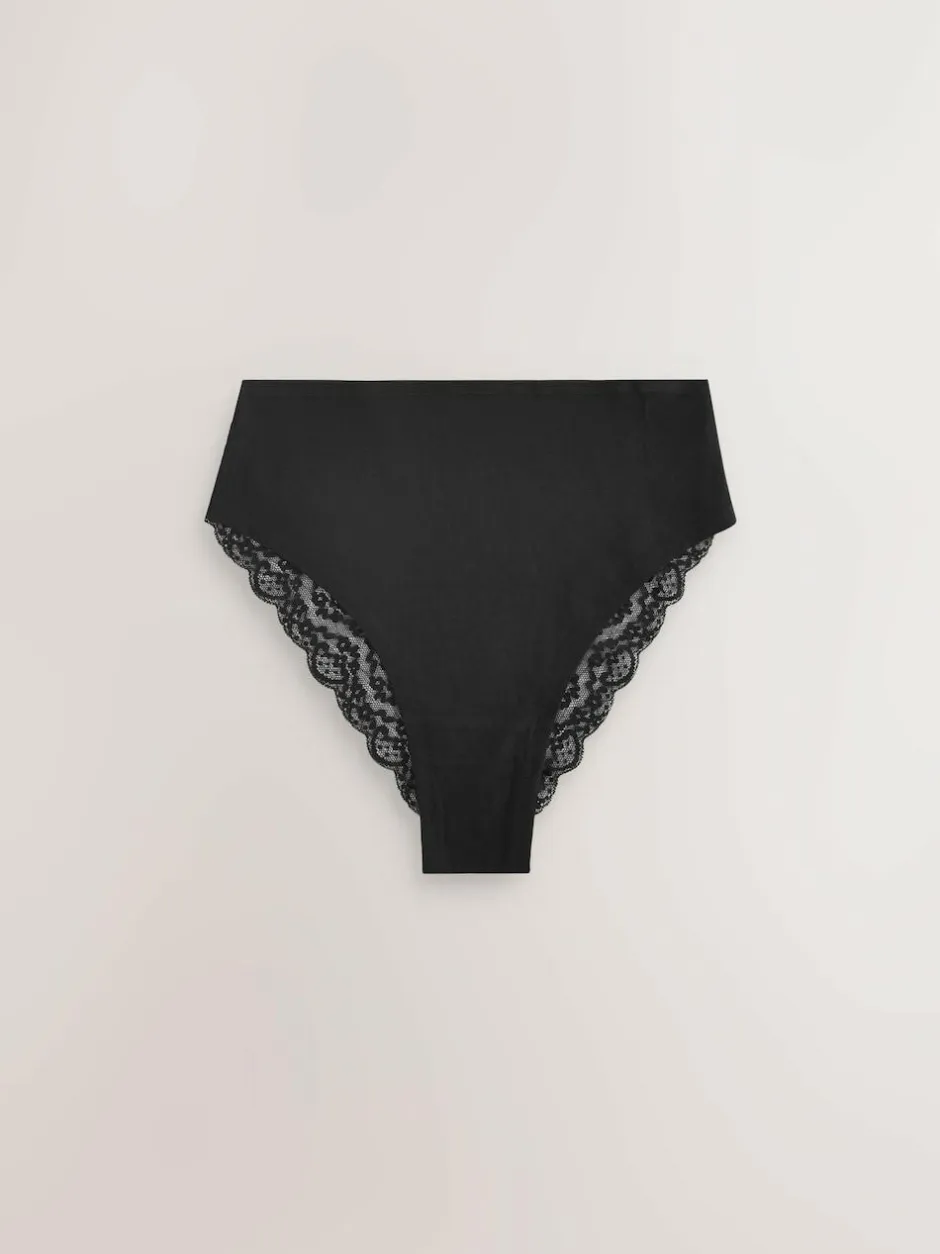 Next White/Black/Grey High Rise High Leg Cotton Lace Knickers 4 Pack