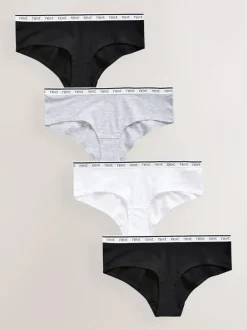 Next Short Cotton Logo Knickers 4 Pack White/Black/Grey Outlet