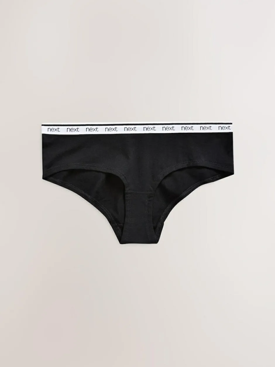 Next Short Cotton Logo Knickers 4 Pack White/Black/Grey Outlet
