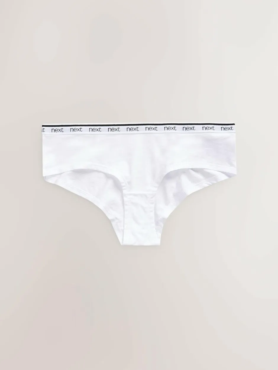 Next Short Cotton Logo Knickers 4 Pack White/Black/Grey Outlet