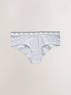 Next Short Cotton Logo Knickers 4 Pack White/Black/Grey Outlet