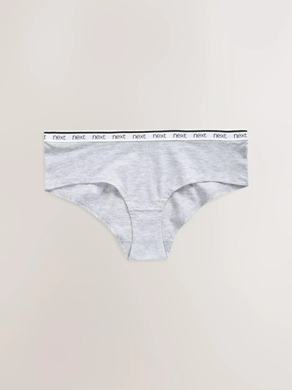 Next Short Cotton Logo Knickers 4 Pack White/Black/Grey Outlet