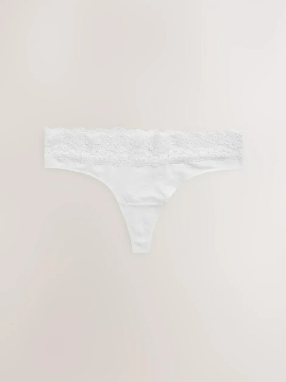 Next White/Black/Grey Thong Cotton Lace Knickers 4 Pack Outlet