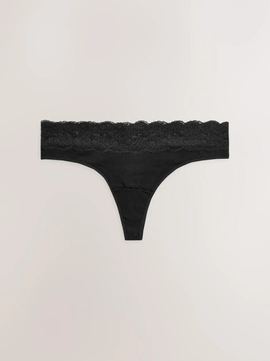Next White/Black/Grey Thong Cotton Lace Knickers 4 Pack Outlet