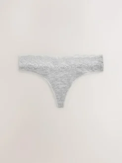 Next White/Black/Grey Thong Cotton Lace Knickers 4 Pack Outlet