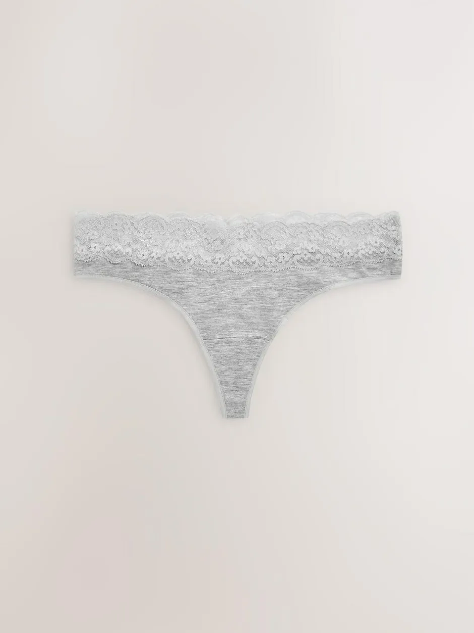 Next White/Black/Grey Thong Cotton Lace Knickers 4 Pack Outlet