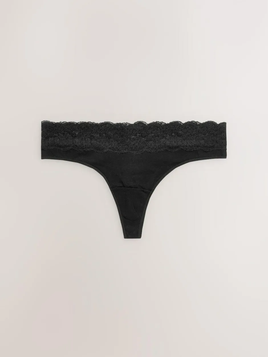 Next White/Black/Grey Thong Cotton Lace Knickers 4 Pack Outlet