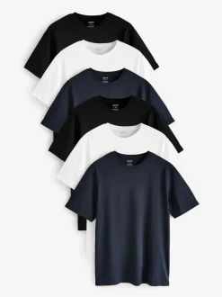 Next White/Black/Navy Regular Fit Essential Cotton T-Shirts 6 Pack Discount