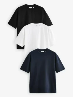 Next White/Black/Navy Relaxed Fit Heavyweight T-Shirts 3 Pack Hot