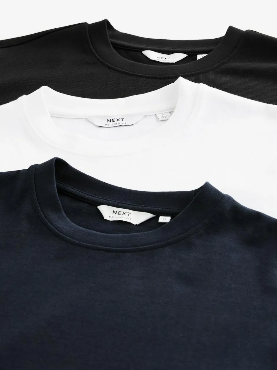Next White/Black/Navy Relaxed Fit Heavyweight T-Shirts 3 Pack Hot