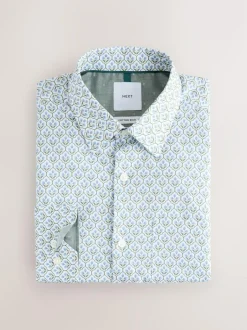 Next Regular Fit Long Sleeve Print Shirt White/Blue Floral Trellis Sale