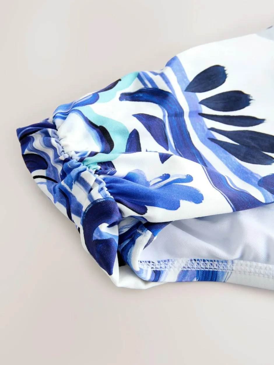 Next White/Blue Porcelain Roll Top Bikini Bottoms New