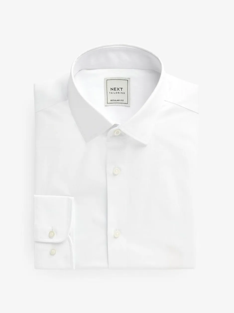 Next Regular Fit Easy Care Long Sleeve Single Cuff Smart Shirts 2 Pack White/Blue Outlet